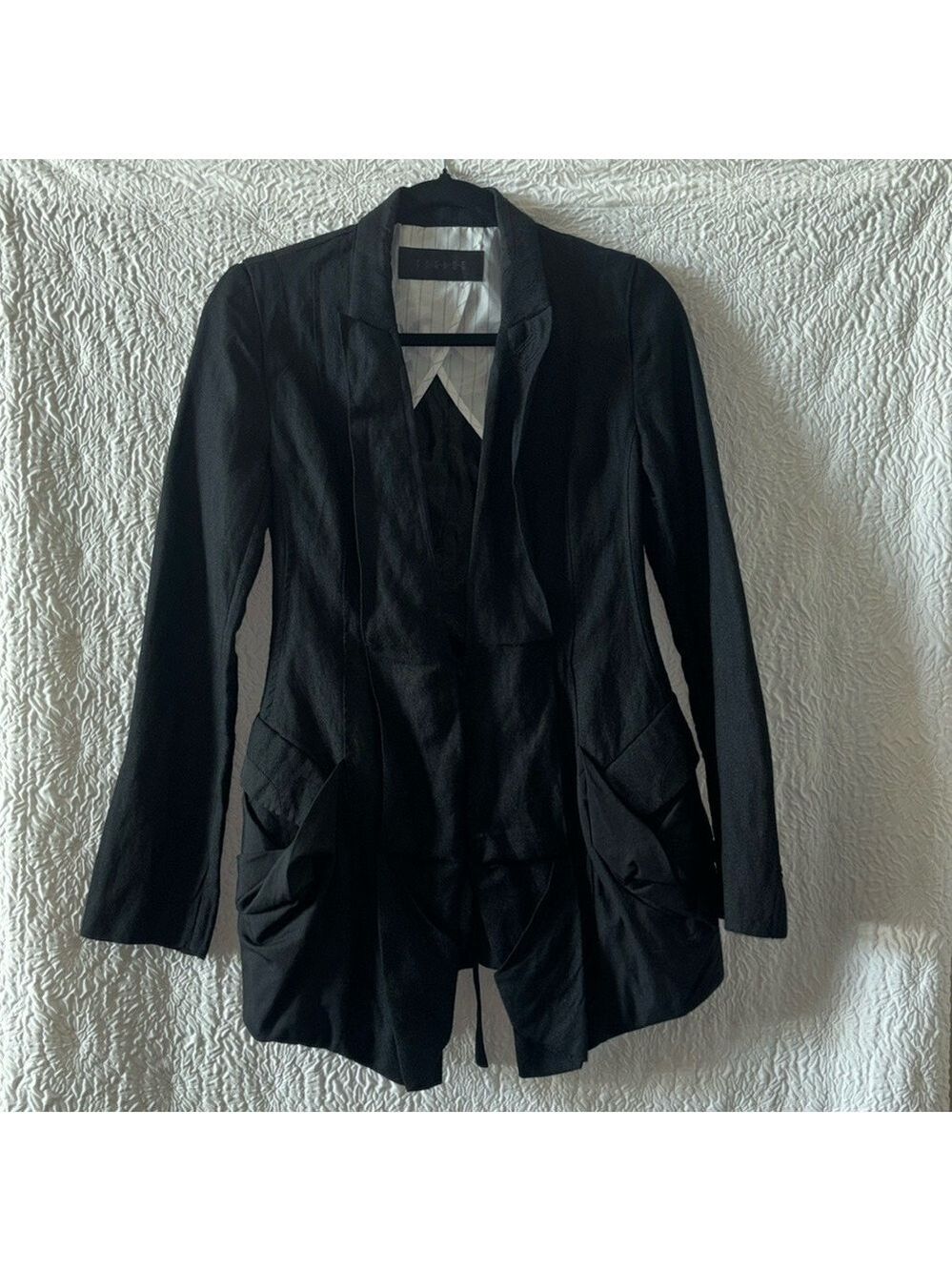 Kaylee Tankus Wool/Steel Blend Long Sleeve V-Neck Back Tie Blazer